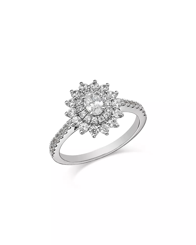 Bloomingdale's Fine Collection Diamond Oval & Round Starburst Halo Engagement Ring in 14K White Gold, 1.0 tcw