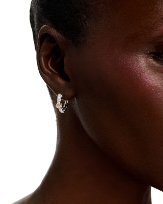 Diamond Huggie Hoop Earrings in 14K Yellow & White Gold, 0.50 tcw