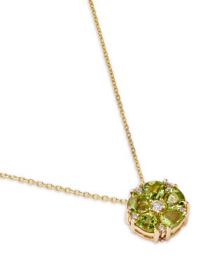 Peridot & Diamond Pendant Necklace in 14K Yellow Gold, 16"