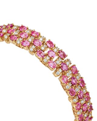 Luxe Collection Pink Sapphire & Diamond Triple Row Bracelet in 14K Yellow Gold