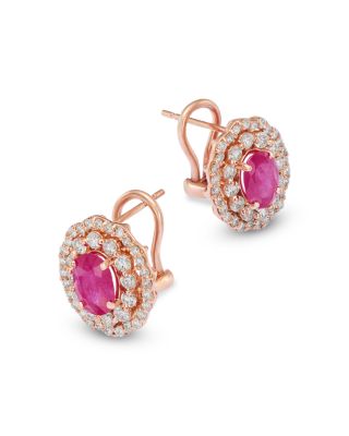 Ruby & Diamond Halo Stud Earrings in 14K Rose Gold