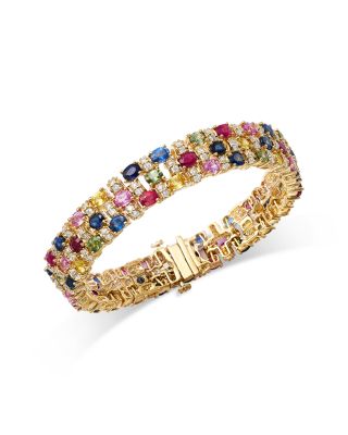 Luxe Collection Rainbow Sapphire & Diamond Triple Row Bracelet in 14K Yellow Gold