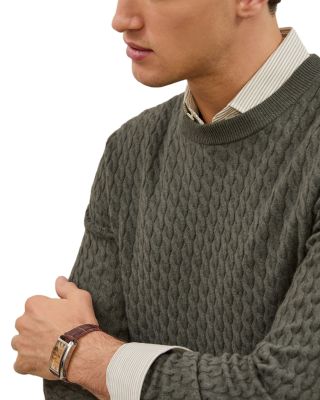 Harrogate Long Sleeved Crewneck Cable Cashmere Blend Sweater