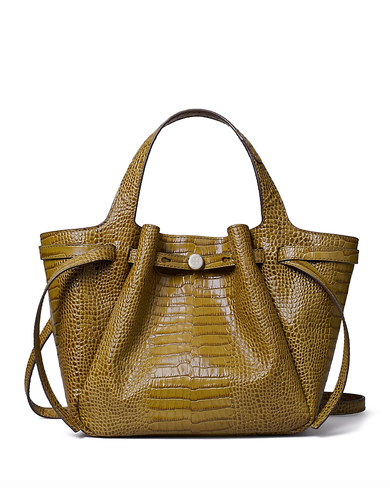 Tory Burch Small Romy Croc-embossed Tote In Green