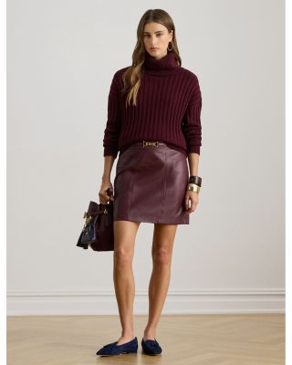 Buckle Trim Lambskin Pencil Miniskirt