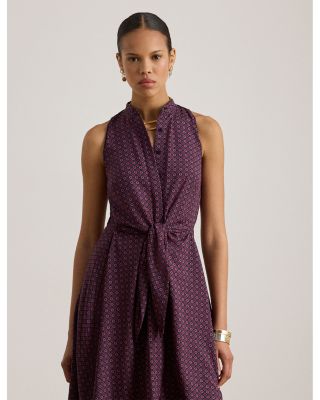 Print Tie Front Crepe Sleeveless Dress