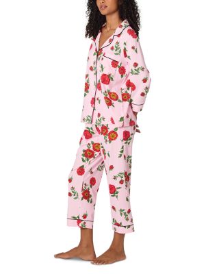 Falling Blooms Three Quarter Sleeve Cropped Pajama Set