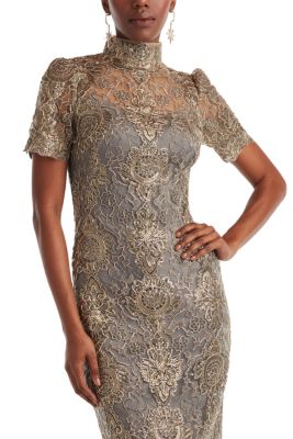 Marise Sequin Embroidered Illusion Dress