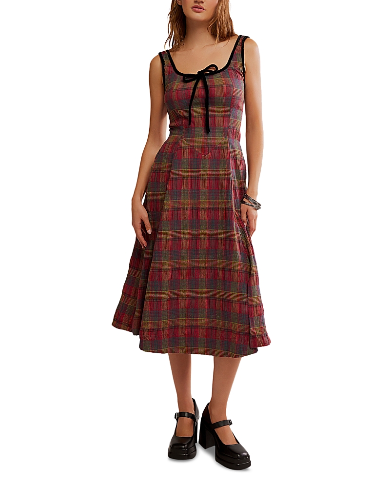 Free People Freya Plaid Bow Midi Dress In Multi