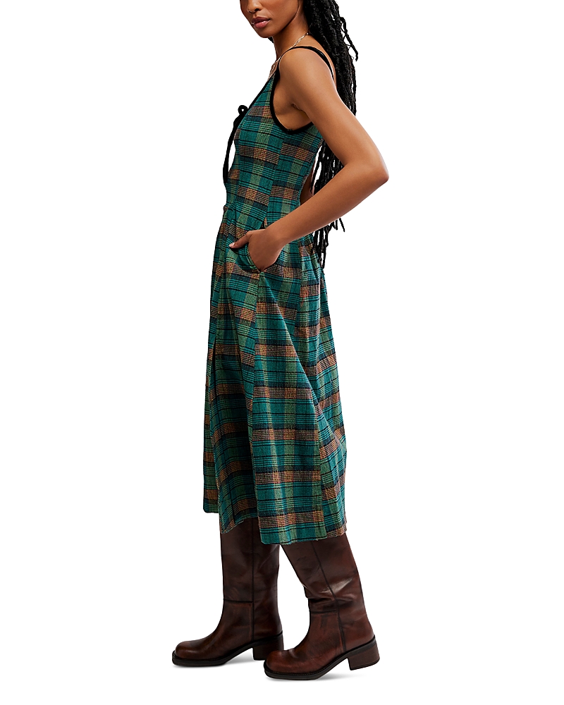 Free People Freya Plaid Bow Midi Dress In Green