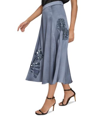 Embellished Satin Midi Skirt