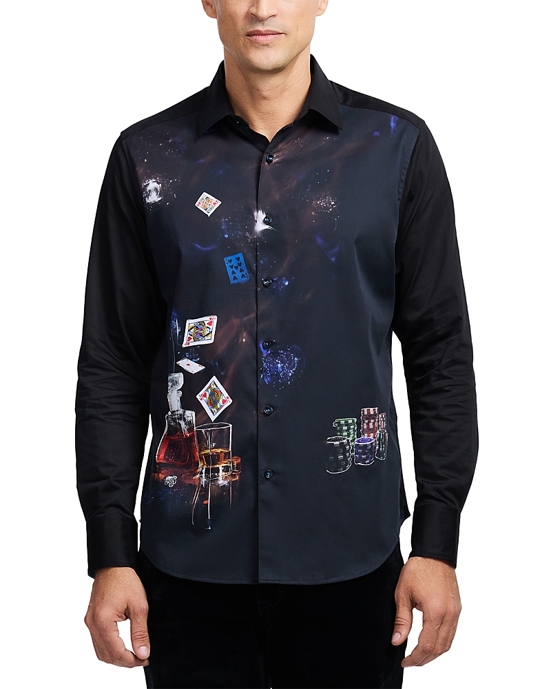 Robert Graham Royal Flush Printed Long Sleeve Button Front Shirt In Black