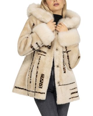 Reversible Shearling Parka with Shearling Hood Trim & Cuffs with Belt Coat