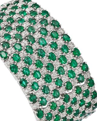 Luxe Collection Emerald & Diamond Multirow Bracelet in 14K White Gold