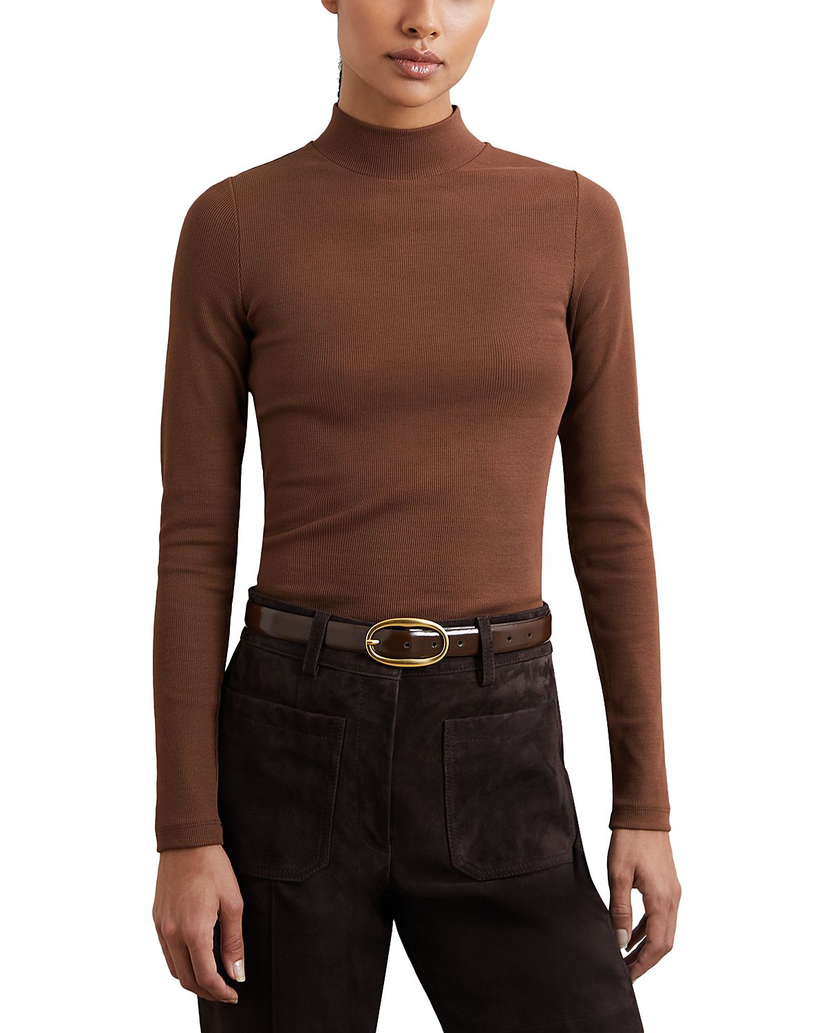 Reiss Polly Rib Funnel Neck Top