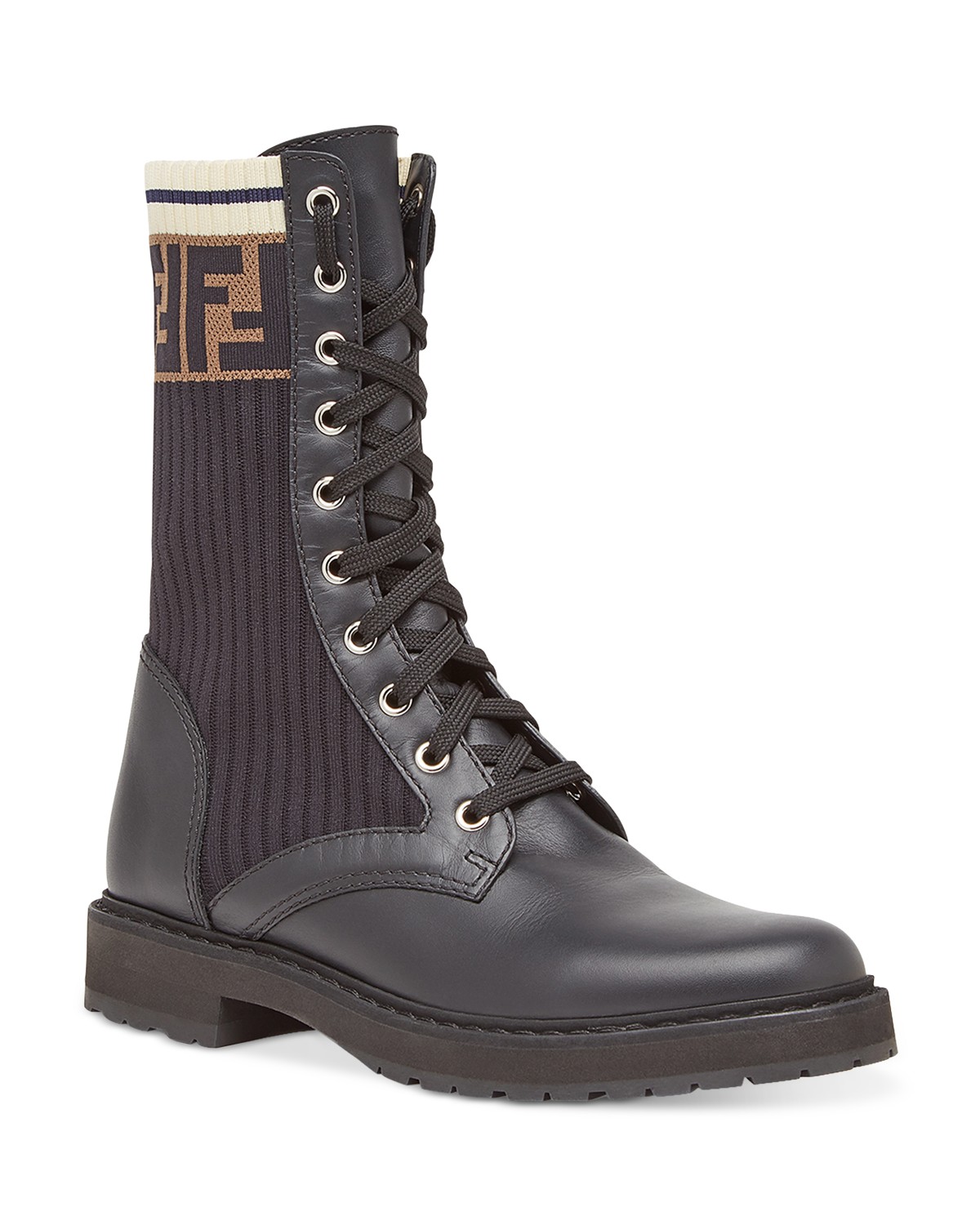 Fendi Women's Rockoko Leather Biker Boots in Black
