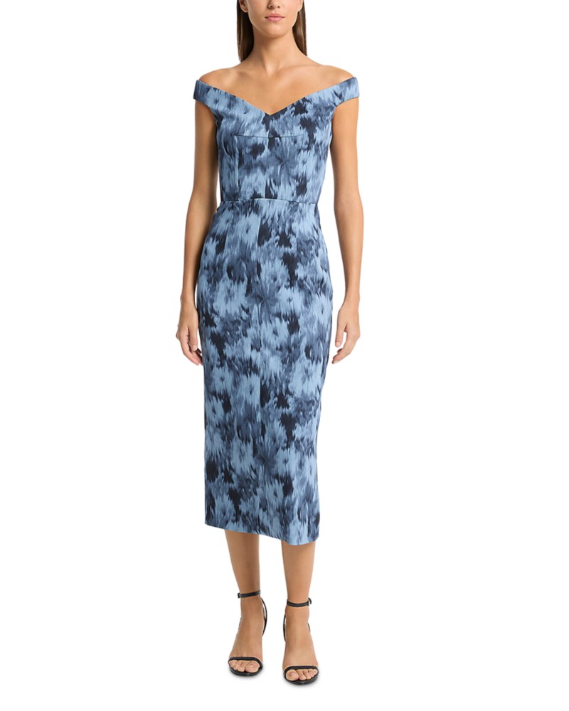 Michael Kors Collection Michael Michael Kors Floral Cady Portrait Neck Dress in Lake Multi