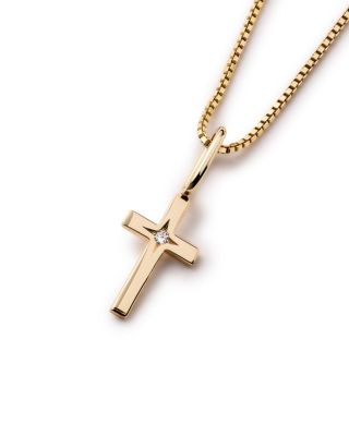 Solid Yellow Gold Lab Grown Diamond Cross Necklace