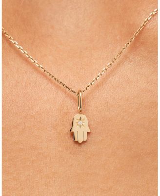 Solid Yellow Gold Lab Grown Diamond Hamsa Necklace