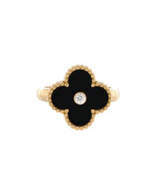  Vintage Alhambra Ring 18K Gold with Onyx and Diamond