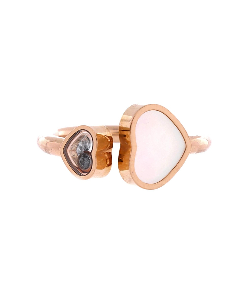 PRE-OWNED CHOPARD Pre-owned Chopard Happy Hearts Ring 18k Rose Gold And Mother Of Pearl With 1 Floating Diamond In Pink