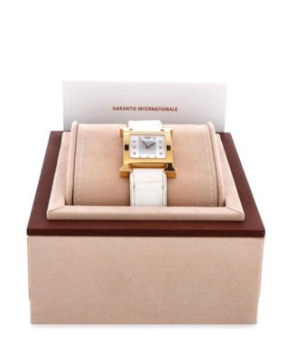 Heure H Quartz Watch in Plated Metal and Alligator with Diamond Markers and Mother of Pearl 30mm