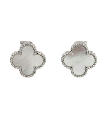 Pre-Owned Van Cleef & Arpels - Vintage Alhambra Earrings 18K White Gold and Mother of Pearl