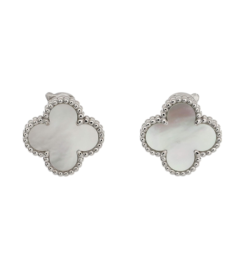 PRE-OWNED VAN CLEEF & ARPELS Pre-owned Van Cleef & Arpels Vintage Alhambra Earrings 18k White Gold And Mother Of Pearl