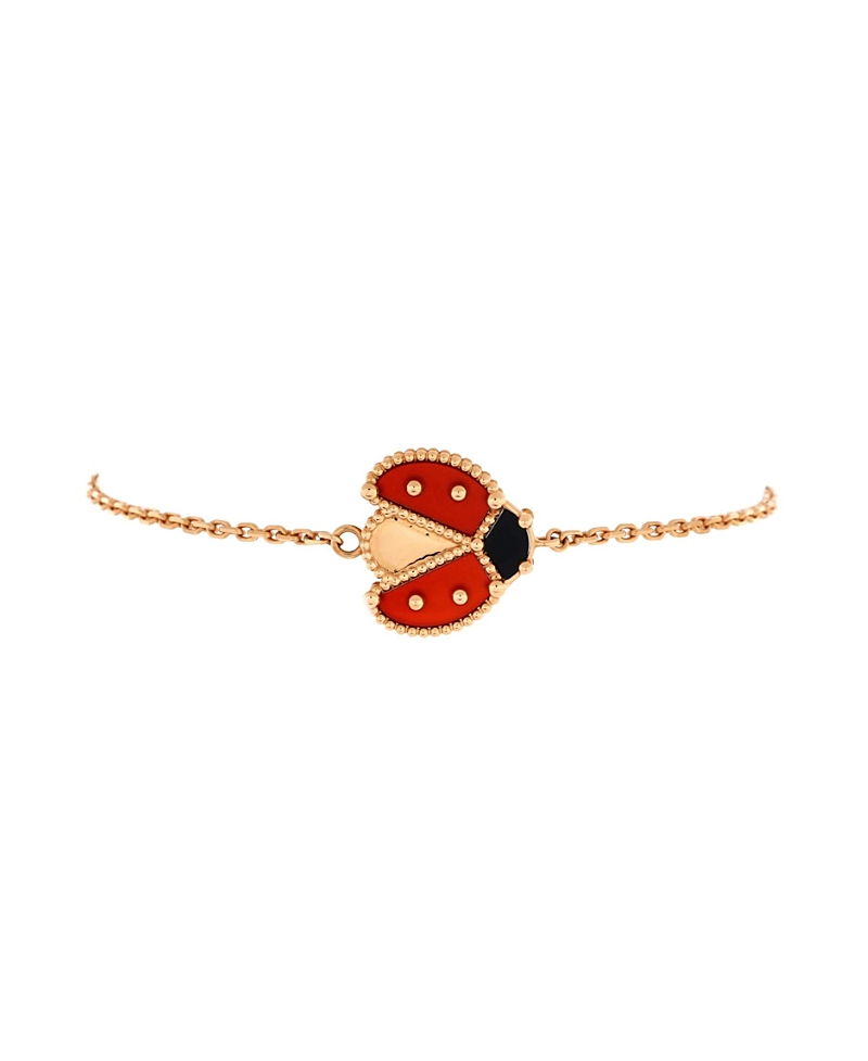 PRE-OWNED VAN CLEEF & ARPELS Pre-owned Van Cleef & Arpels Lucky Spring Open Wings Ladybug Bracelet 18k Rose Gold With Carnelian A In Pink
