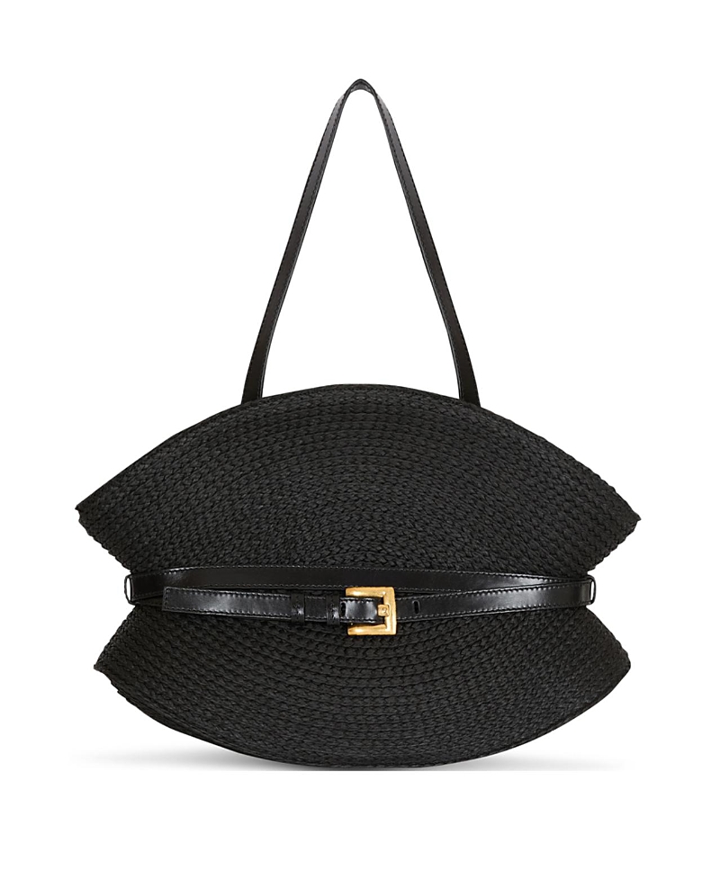 Balmain Shuffle Medium Bag in Calfskin Leather and Raffia