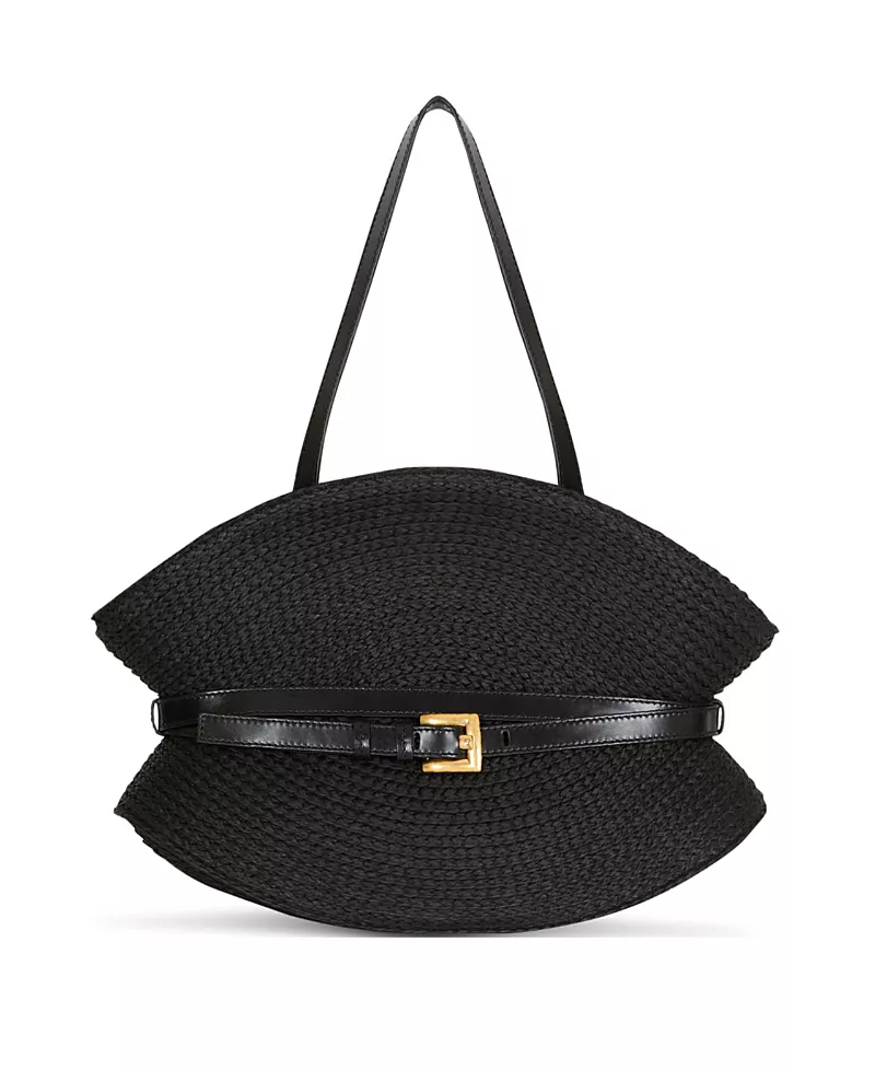 Balmain Shuffle Medium Bag in Calfskin Leather and Raffia