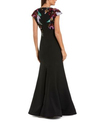  Crepe Mermaid Gown with Floral Embroidery