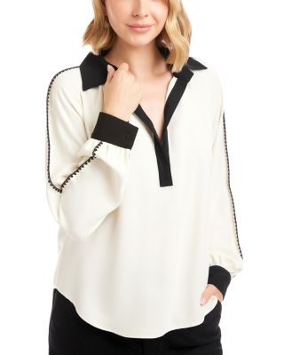 Long Sleeve Colorblock Edge Stitch Top