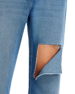 Ripped Straight Jeans in Deep Blue