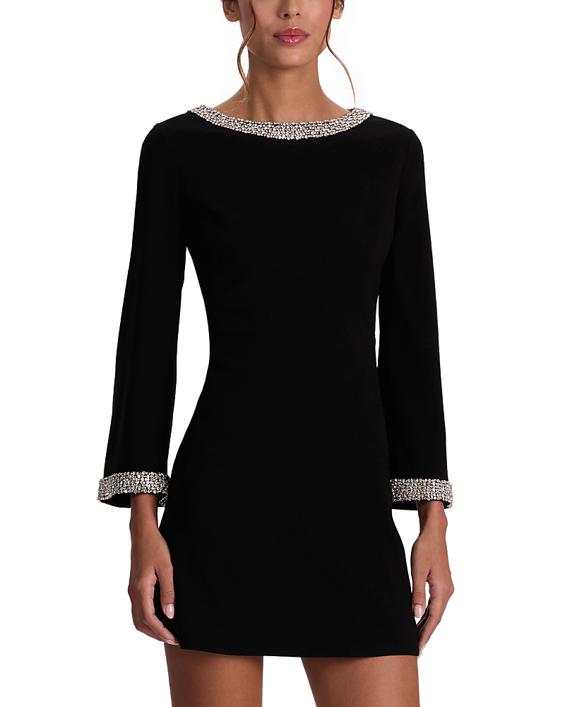 Alice And Olivia Mailynn Embellished Trim Mini Dress In Black