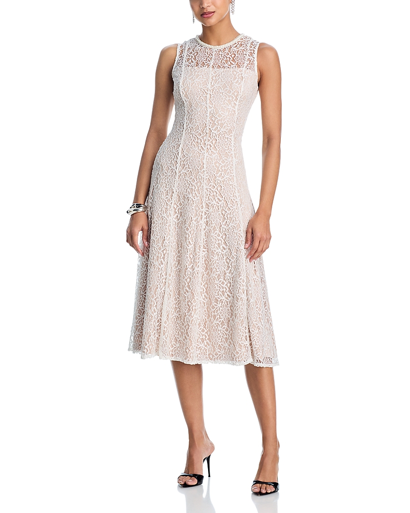 Aqua Lace Faux Pearl Trim Midi Dress - Exclusive