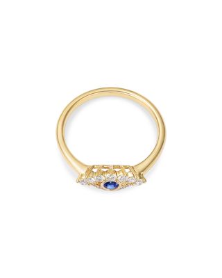 Blue Sapphire & Diamond Evil Eye Ring in 14K Yellow Gold