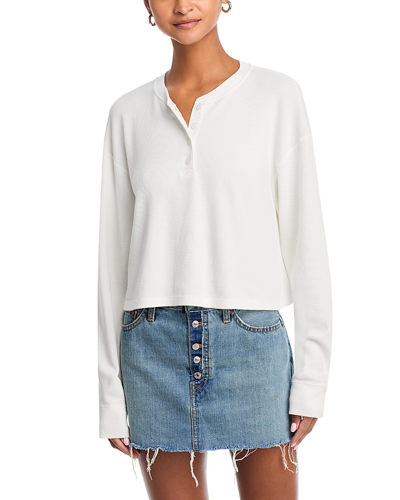 Re/Done Waffle Boxy Henley Top