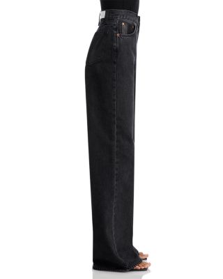 High Rise Leather Pocket Wide Leg Jeans in Back to Black