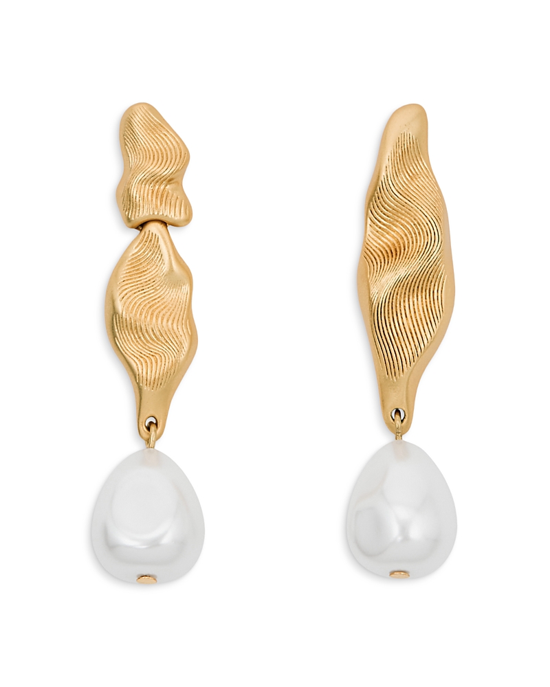 Reiss Margot Imitation Pearl Drop Earrings, 2.4 In Gold