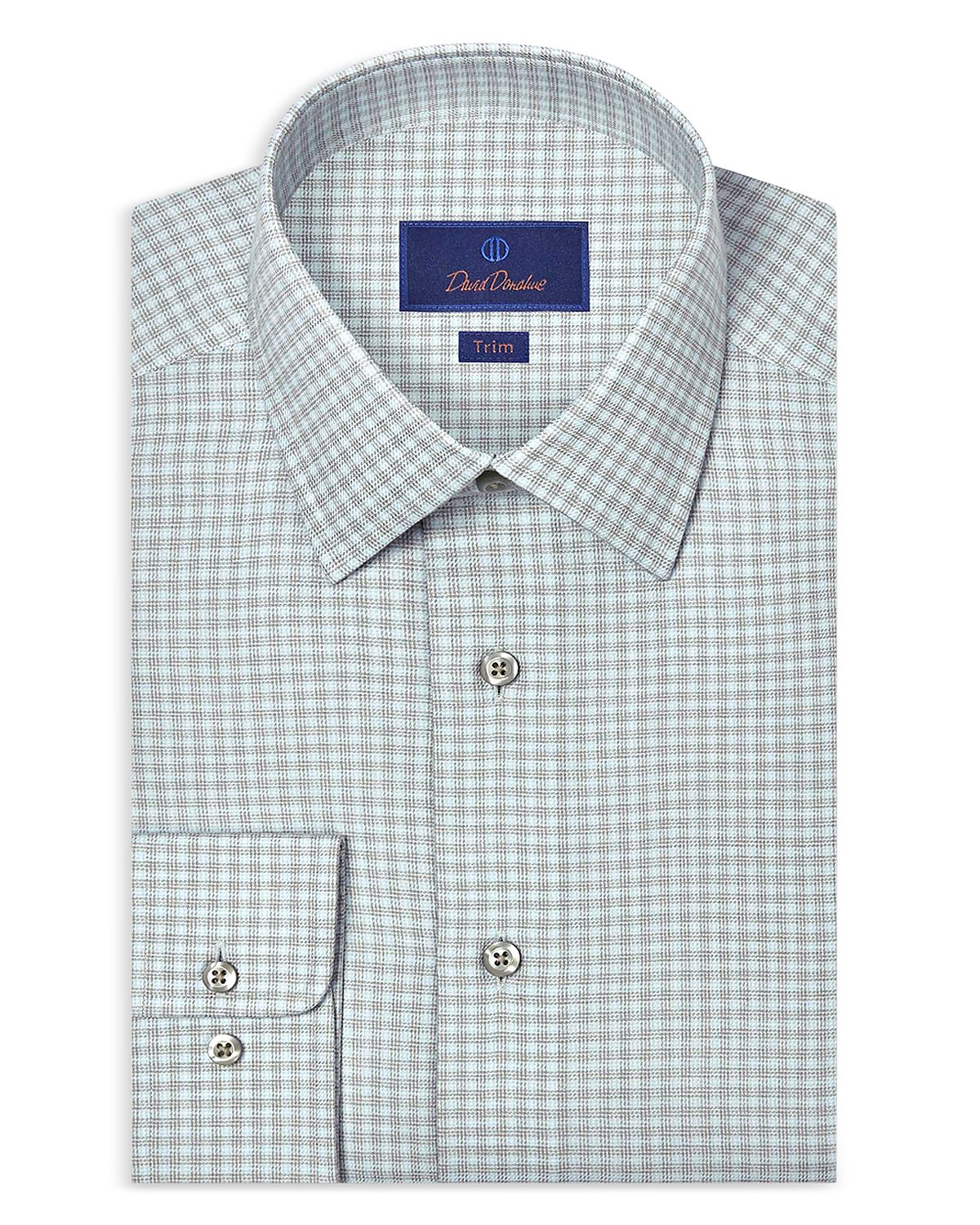 David Donahue Trim Fit Cashmere Blend Twill Check Dress Shirt