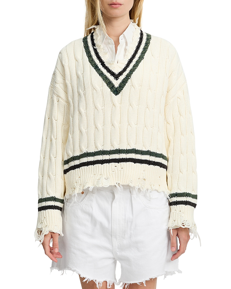 Denimist Oversized Cropped Cable Tennis Sweater
