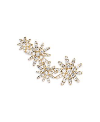Starburst Full Pav&eacute; Climber Earrings in 18K Yellow Gold with Diamonds, 26.9mm