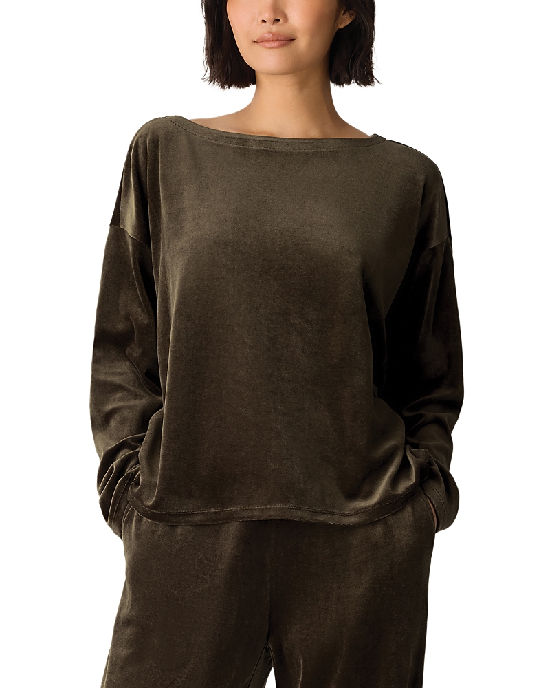 Eileen Fisher Cozy Velour Knit Bateau Neck Top In Gray