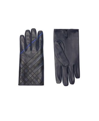 Check Intarsia Leather Gloves