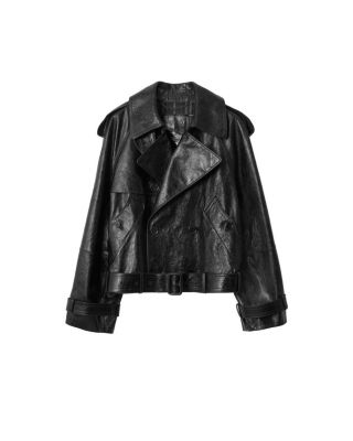 Cropped Embossed Leather Trench Jacket
