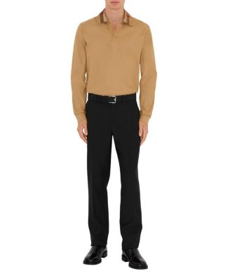 Long Sleeve Check Collar Cotton Polo Shirt