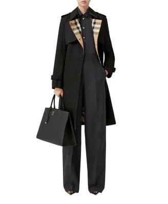 Long Check Lapel Gabardine Trench Coat