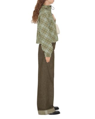 Cropped Reversible Check Hooded Jacket