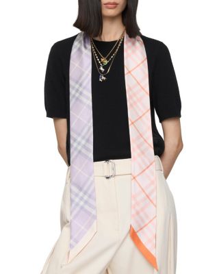  Skinny Contrast Check Silk Scarf